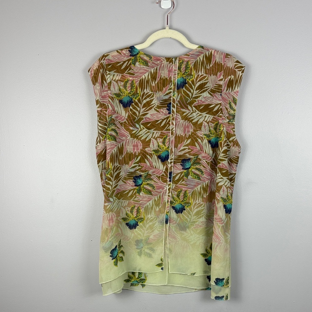 CAbi Tropical Orchid Print Parlor Sleeveless Double Layered Chiffon XL Blouse - Picture 11 of 13
